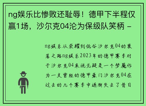 ng娱乐比惨败还耻辱！德甲下半程仅赢1场，沙尔克04沦为保级队笑柄 - 副本