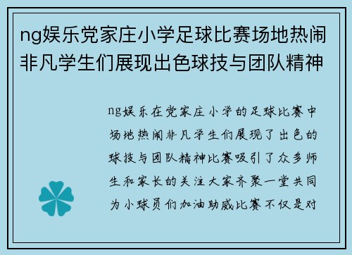 ng娱乐党家庄小学足球比赛场地热闹非凡学生们展现出色球技与团队精神