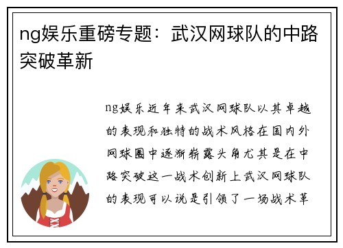 ng娱乐重磅专题：武汉网球队的中路突破革新