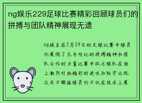 ng娱乐229足球比赛精彩回顾球员们的拼搏与团队精神展现无遗
